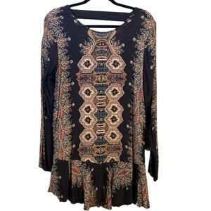 Free People Black Long Sleeve A-line Dress with Scoop Neck